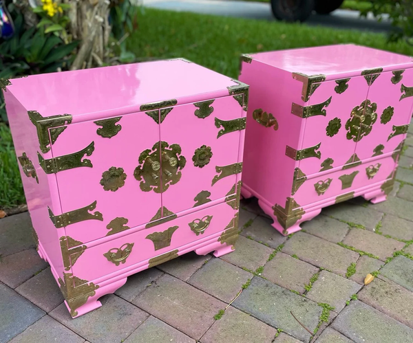 Vintage Tansu-Style Lingerie Chest with Unique Butterfly Hardware Available for Custom Lacquer