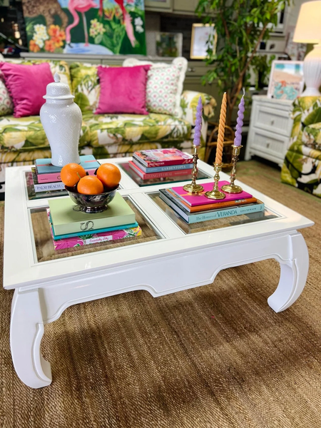 Vintage Ming Style Coffee Table with Beveled Glass Top Available for Custom Lacquer!
