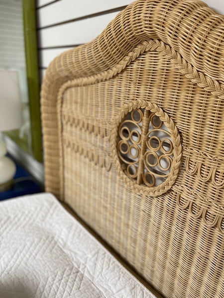 Vintage Rattan Wicker Twin Headboards- Pair - Hibiscus House