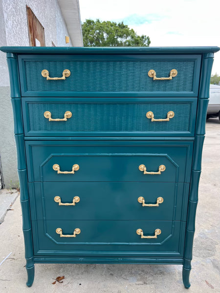 Broyhill Faux Bamboo Five Drawer Tallboy Chest Available for Custom Lacquer! - Hibiscus House