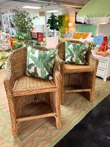 Fabulous Vintage Pair of Braided Rattan Wicker Bar Stools Available & Ready to Ship!