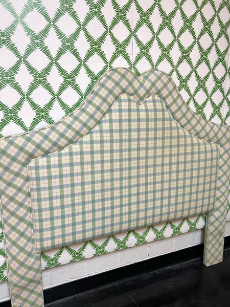 Adorable Custom Green and Blue Plaid Upholstered Full Headboard Available & Ready to Ship! - Hibiscus House