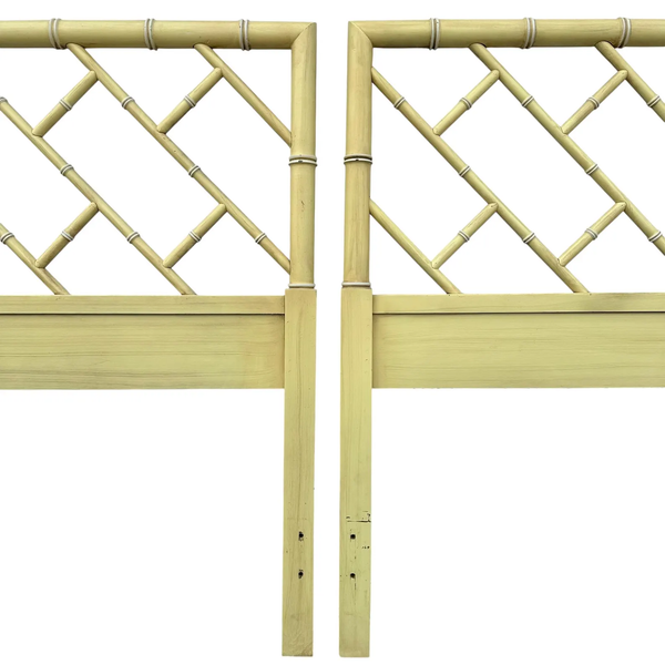 Vintage Pair of Henry Link Bali Hai Faux Bamboo Chippendale Twin Headboards - Hibiscus House