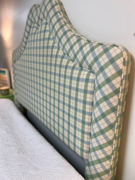 Adorable Custom Green and Blue Plaid Upholstered Full Headboard Available & Ready to Ship! - Hibiscus House