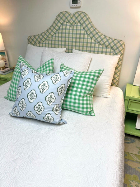 Adorable Custom Green and Blue Plaid Upholstered Full Headboard Available & Ready to Ship! - Hibiscus House