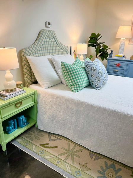 Adorable Custom Green and Blue Plaid Upholstered Full Headboard Available & Ready to Ship! - Hibiscus House