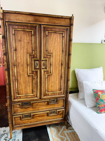 Vintage Stanley Furniture Faux Bamboo Pagoda Style Armoire Ready to Ship - Hibiscus House