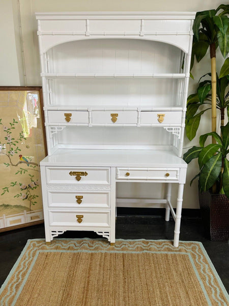 Vintage Dixie Shangrilah Desk with Hutch Lacquered in Chantilly Lace Ready to Ship - Hibiscus House