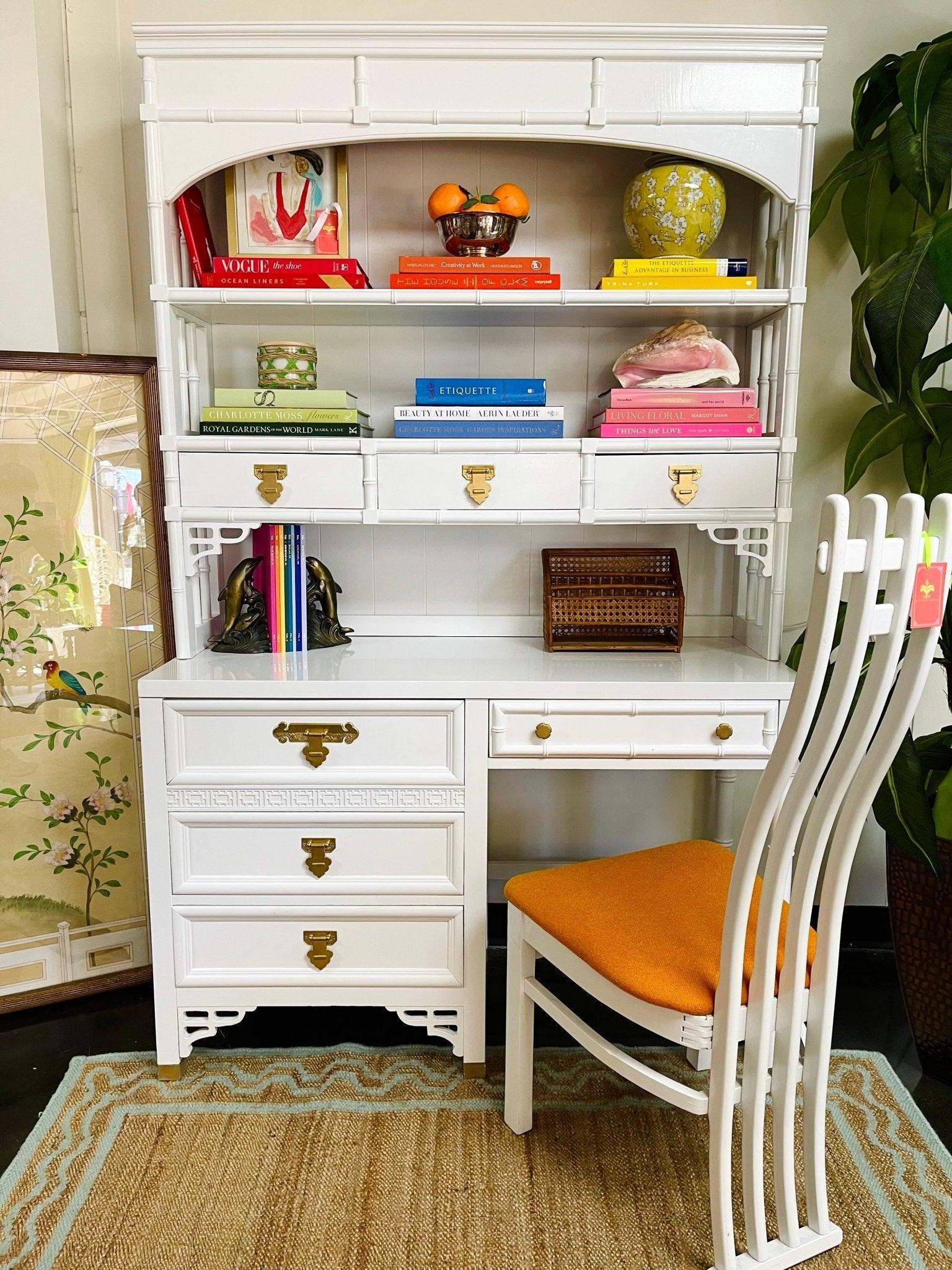 Vintage Dixie Shangrilah Desk with Hutch Lacquered in Chantilly Lace Ready to Ship - Hibiscus House