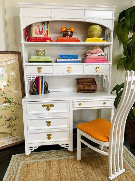 Vintage Dixie Shangrilah Desk with Hutch Lacquered in Chantilly Lace Ready to Ship - Hibiscus House