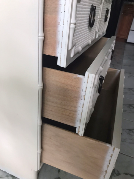 Vintage Drexel Omega Faux Bamboo Bookcase with Drawers Available for Custom Lacquer - Hibiscus House