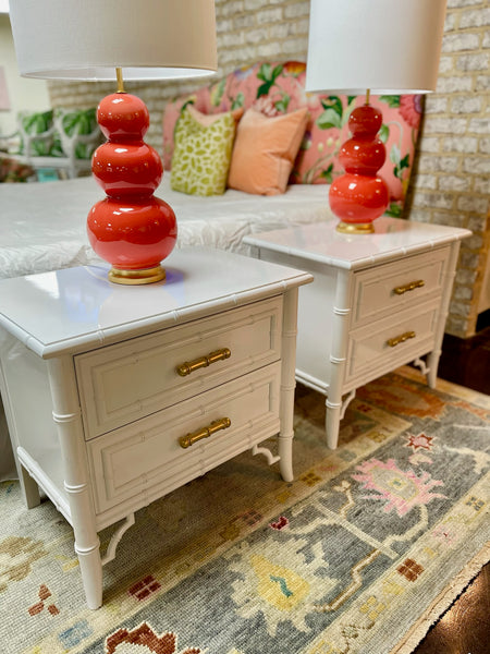 Vintage Dixie Aloha Collection Faux Bamboo Nightstand Pair Available for Custom Lacquer!! - Hibiscus House