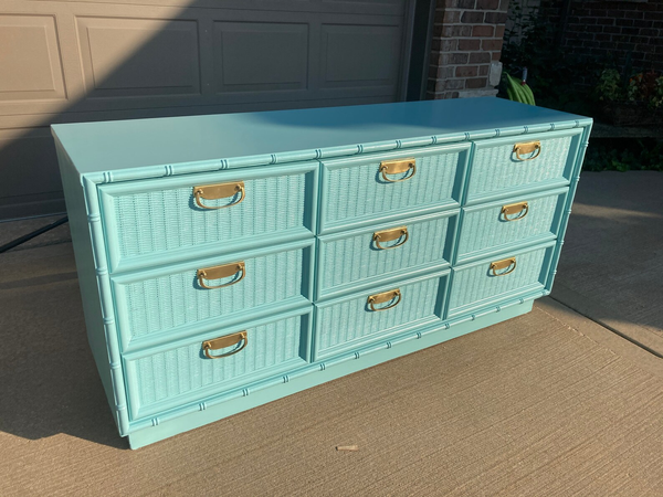 Vintage Faux Bamboo Nine Drawer Dresser Available for Custom Lacquer - Hibiscus House