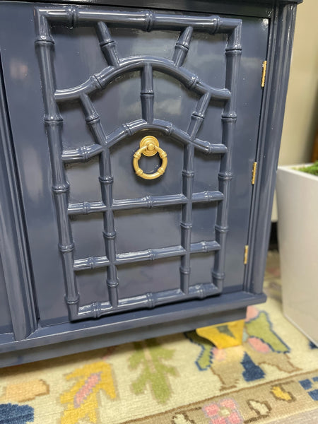 Vintage Faux Bamboo China Cabinet with Fretwork Detailing Available for Custom Lacquer! - Hibiscus House