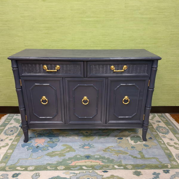 Vintage Broyhill Furniture Faux Bamboo Server Lacquered in Naval by Sherwin Williams Available and Ready to Ship - Hibiscus House