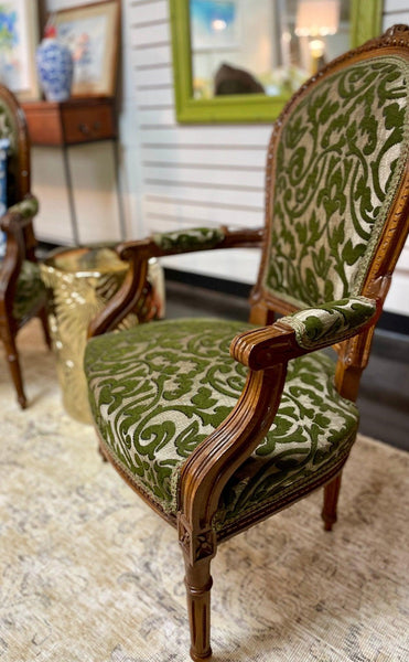 Antique Carved Mahogany Parlor Arm Chairs - Hibiscus House