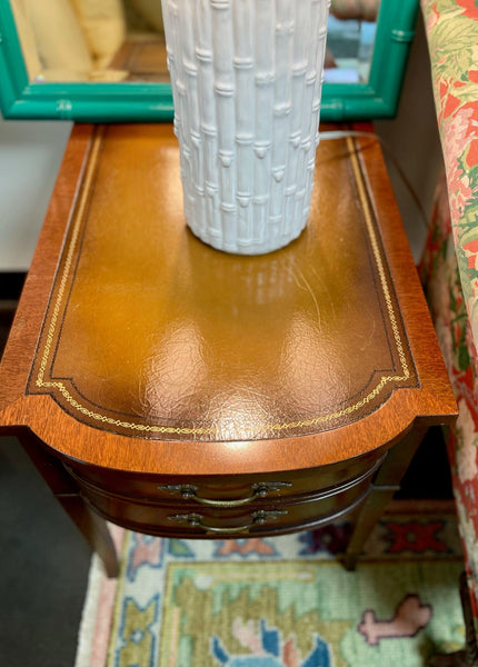 Vintage Pair of Mahogany Leather Top End Tables by Imperial Furniture - Hibiscus House