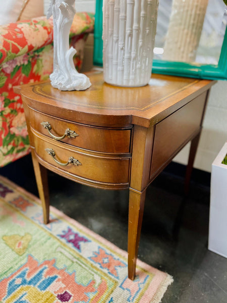 Vintage Pair of Mahogany Leather Top End Tables by Imperial Furniture - Hibiscus House