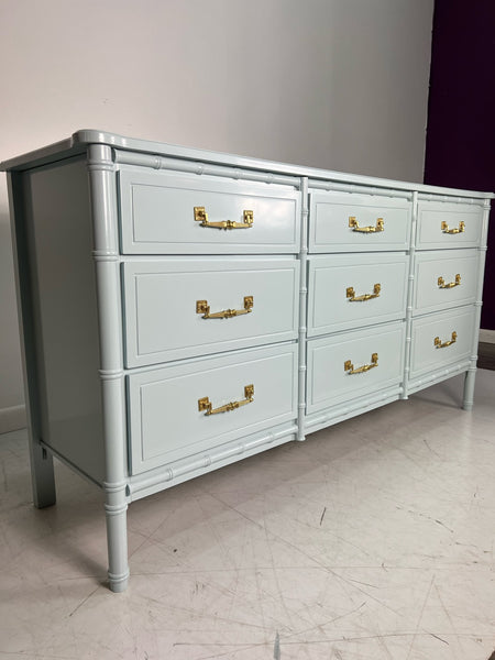 Classic Faux Bamboo Vintage Nine Drawer Dresser Available for Custom Lacquer!
