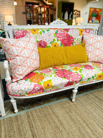 Lacquered Loveseat Upholstered in Custom Lilly Pulitzer Fabric Ready to Ship - Hibiscus House
