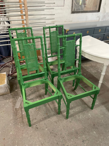 Vintage Set of Six Broyhill Furniture Faux Bamboo and Cane Dining Chairs Available for Custom Lacquer! - Hibiscus House