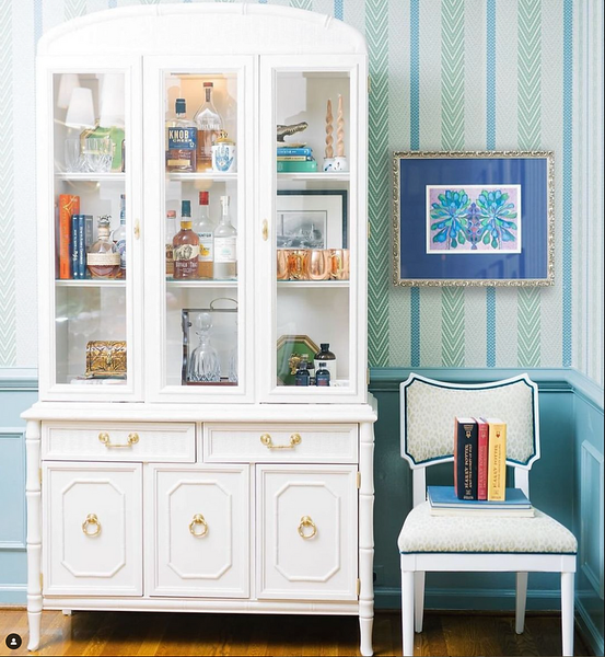 Vintage Broyhill Furniture Faux Bamboo Two-Piece China Cabinet Available for Custom Lacquer - Hibiscus House