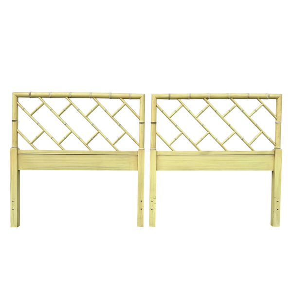 Vintage Pair of Henry Link Bali Hai Faux Bamboo Chippendale Twin Headboards - Hibiscus House