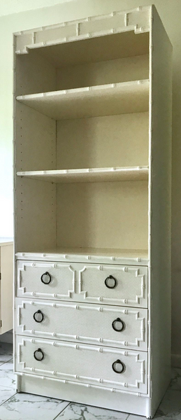 Vintage Drexel Omega Faux Bamboo Bookcase with Drawers Available for Custom Lacquer - Hibiscus House