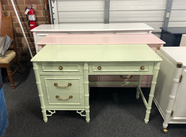 Vintage Thomasville Furniture Allegro Faux Bamboo Desk with Fretwork Available for Custom Lacquer!!