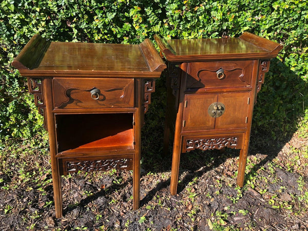 Chinoiserie Stye Pagoda Nightstands- Pair - Hibiscus House