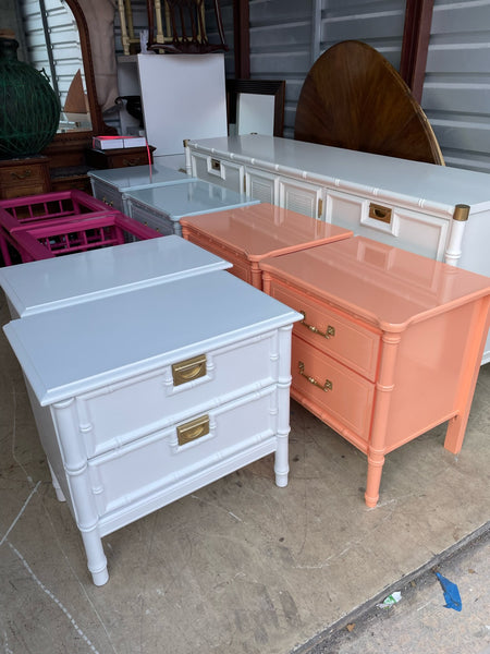 Vintage Stanley Style Nightstand Pair with Bamboo Detailing Available for Lacquer - Hibiscus House