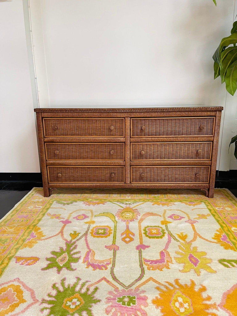 Vintage Brown Henry Link Six Drawer Wicker Dresser with Glass Top Ready to Ship! Hibiscus House Vintage Brown Henry Link Six Drawer Wicker Dresser with Glass Top Ready to Ship! Hibiscus House