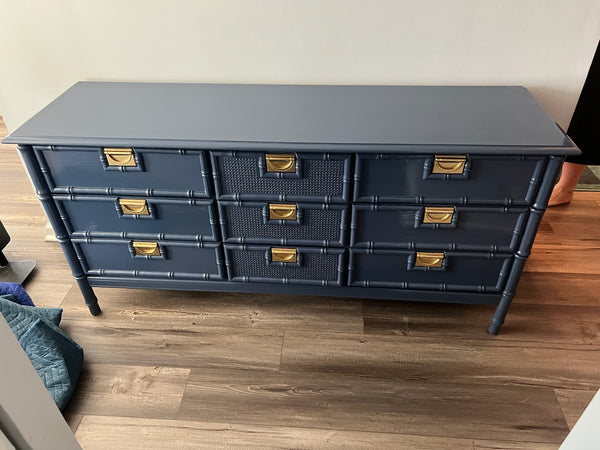 Vintage Faux Bamboo Stanley-Style Nine Drawer Dresser Available for Custom Lacquer - Hibiscus House