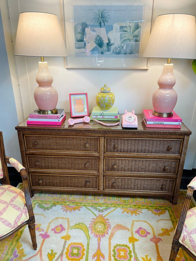 brown wicker dresser Wicker Dresser Augusta 5 Drawer w/Inset Glass Top Tea Wash Brown