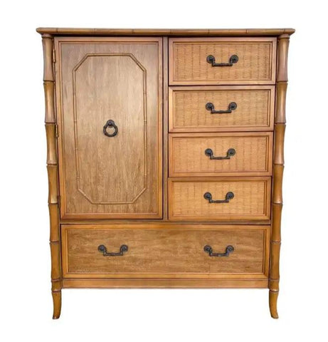 Vintage Broyhill Furniture Faux Bamboo Armoire with Drawers Available for Custom Lacquer!