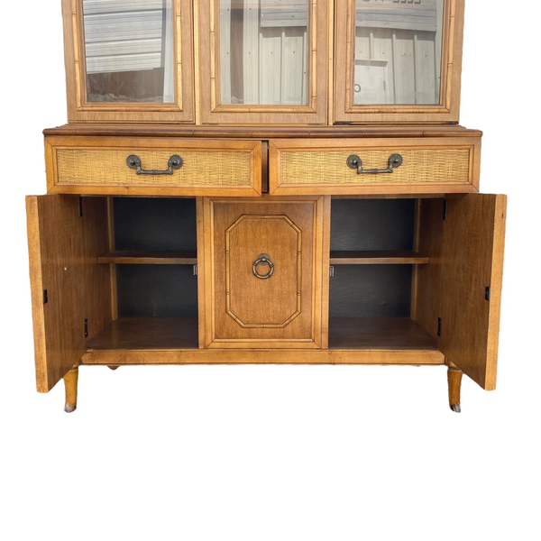 Vintage Broyhill Furniture Faux Bamboo Two-Piece China Cabinet Available for Custom Lacquer - Hibiscus House