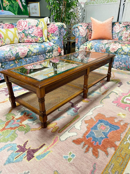 Vintage Mersman Faux Bamboo Glass Top Coffee Table Available and Ready to Ship! - Hibiscus House