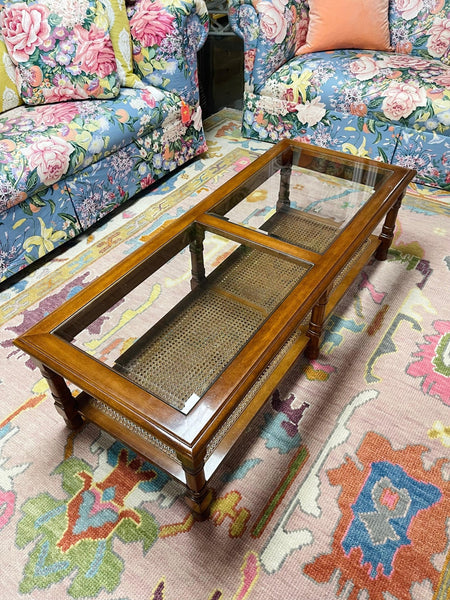 Vintage Mersman Faux Bamboo Glass Top Coffee Table Available and Ready to Ship! - Hibiscus House