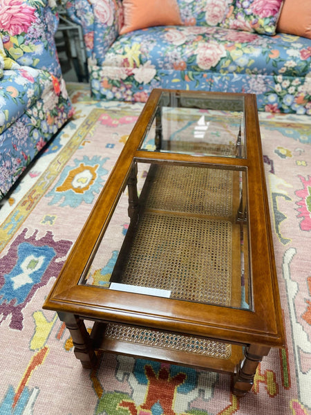 Vintage Mersman Faux Bamboo Glass Top Coffee Table Available and Ready to Ship! - Hibiscus House