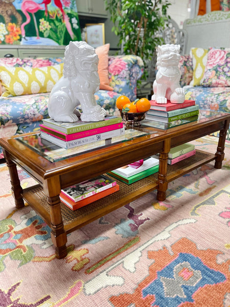 Vintage Mersman Faux Bamboo Glass Top Coffee Table Available and Ready to Ship! - Hibiscus House