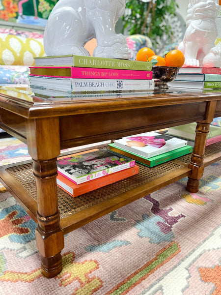 Vintage Mersman Faux Bamboo Glass Top Coffee Table Available and Ready to Ship! - Hibiscus House