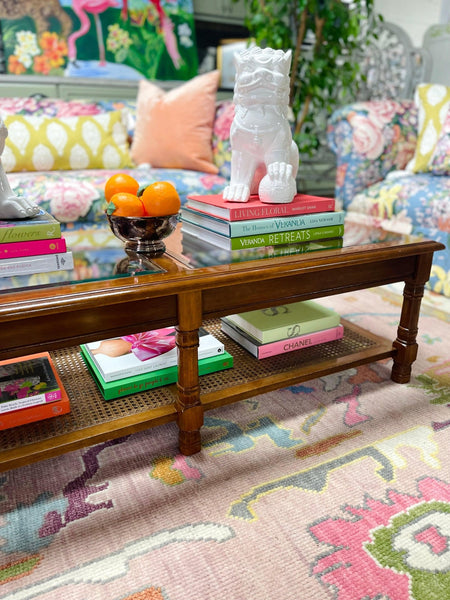 Vintage Mersman Faux Bamboo Glass Top Coffee Table Available and Ready to Ship! - Hibiscus House