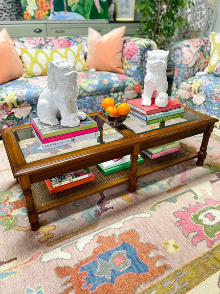 Vintage Mersman Faux Bamboo Glass Top Coffee Table Available and Ready to Ship! - Hibiscus House