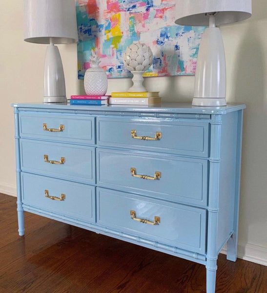 Vintage Classic Six Drawer Faux Bamboo Style Double Dresser Available to Customize!