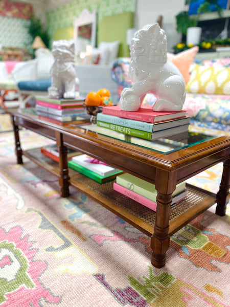 Vintage Mersman Faux Bamboo Glass Top Coffee Table Available and Ready to Ship! - Hibiscus House