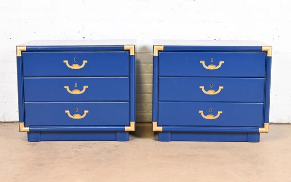 Vintage Bernhardt Furniture Campaign Style Large Nightstand Pair Available to Customize!