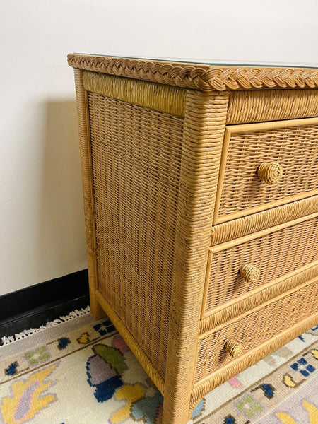 Vintage Henry Link Six Drawer Wicker Dresser with Glass Top Ready to Ship! - Hibiscus House