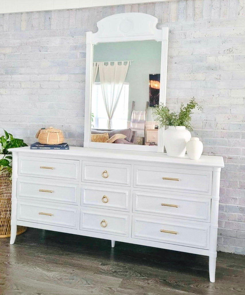 bamboo dresser white Antique Hepplewhite Dresser, Modern Lacquer Finish Created in partnership with founder and creative director of lifestyle brand AERIN White Faux Bamboo Dresser -