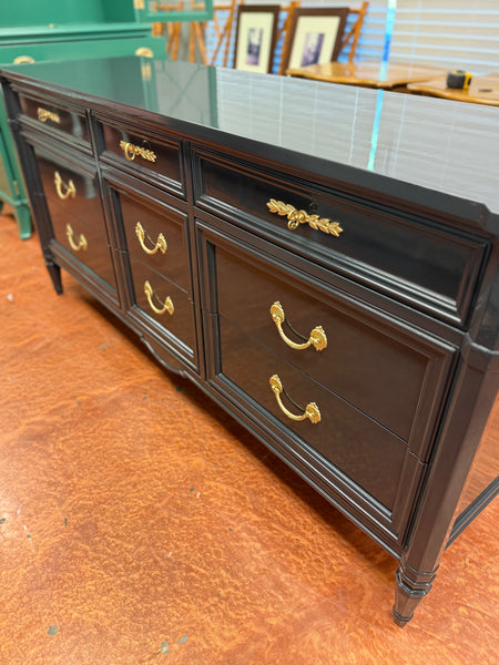 National Mount Airy Nine Drawer Traditional Style Dresser Lacquered in High Gloss Black Ready to Ship!