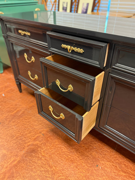 National Mount Airy Nine Drawer Traditional Style Dresser Lacquered in High Gloss Black Ready to Ship!